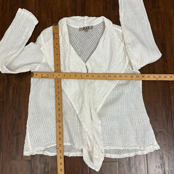FLAX 100% Linen Draping Caper Lily Tattersall Jacket Top in White - Picture 9 of 10